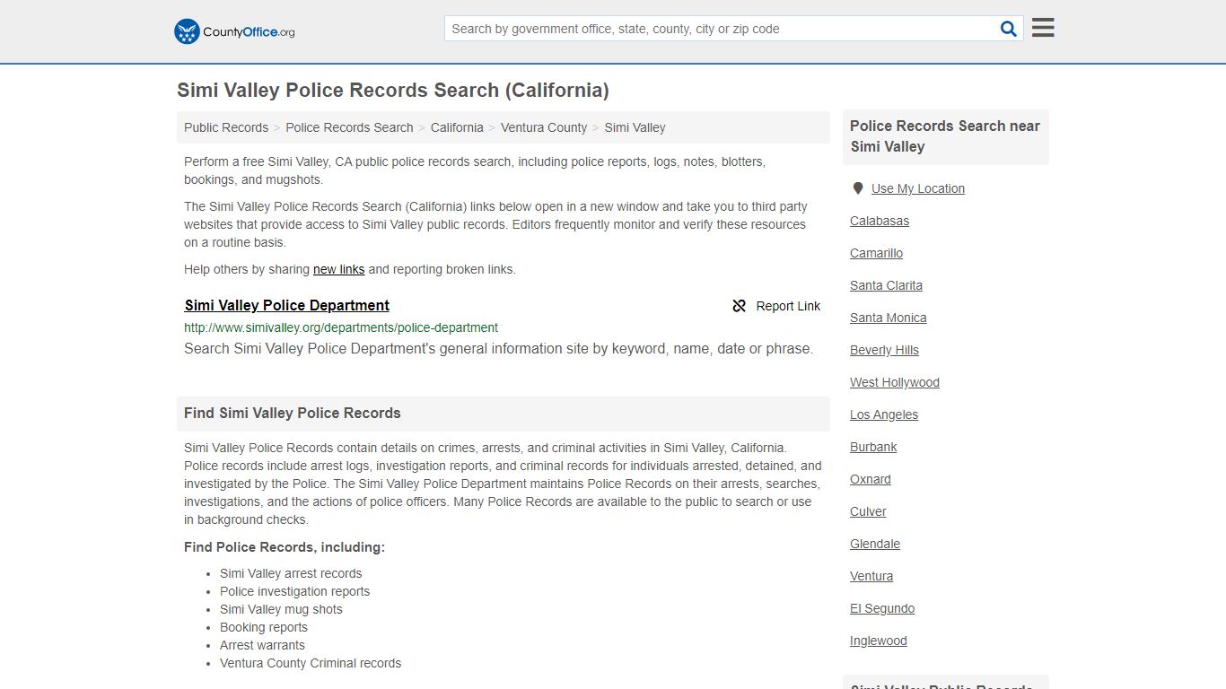 Police Records Search - Simi Valley, CA (Accidents ...